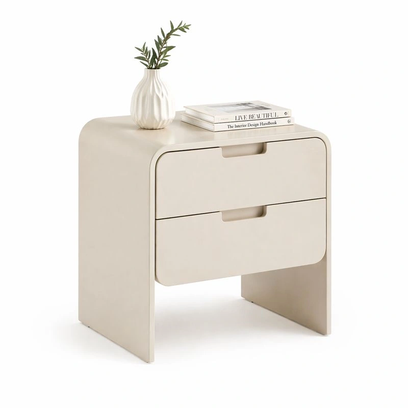 Mesita de noche moderna beige con 2 cajones-selviao